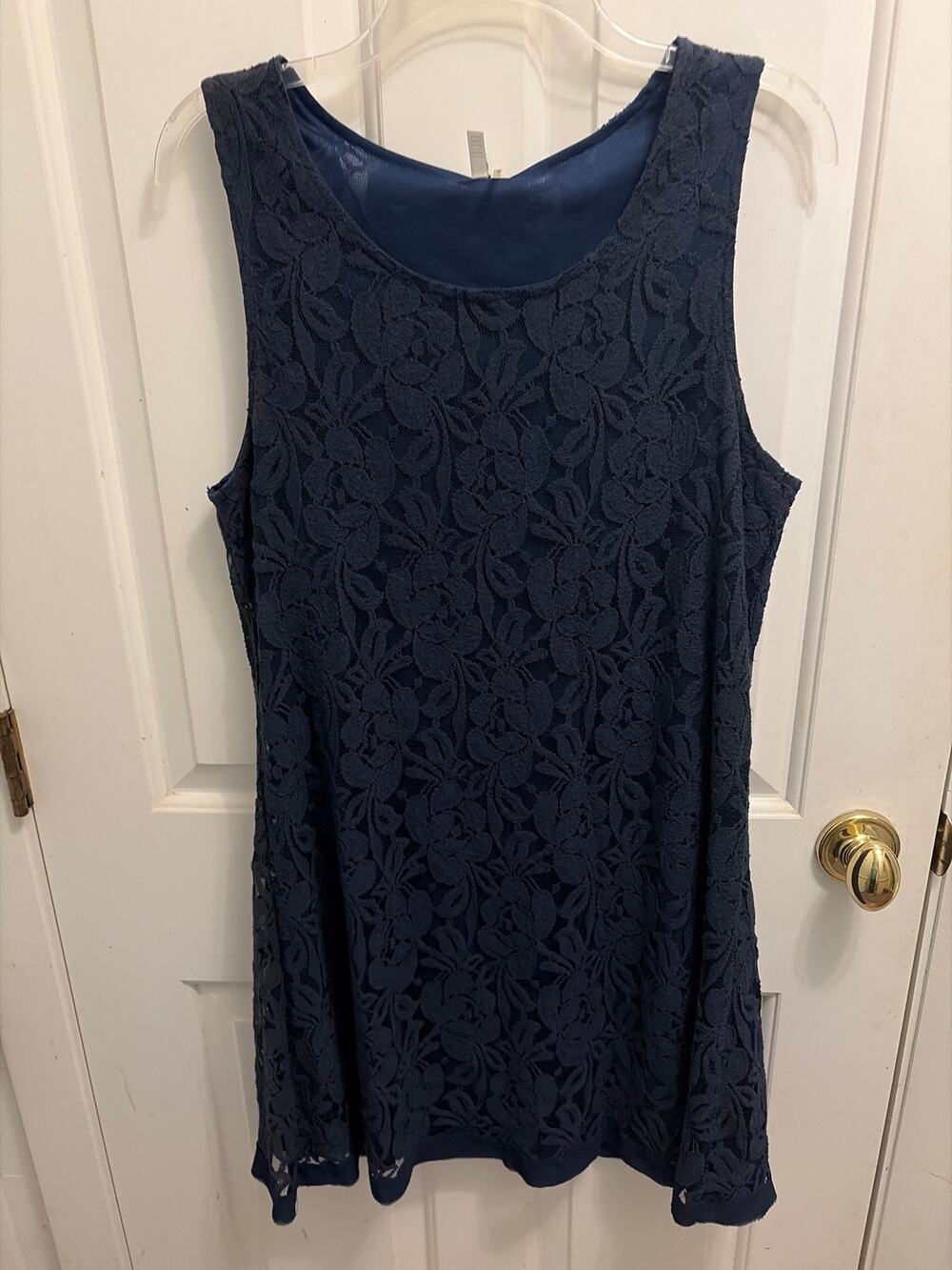 Kaktus Blue Lace Trim Sleeveless Mini Shift Dress Women Size Large New NWT